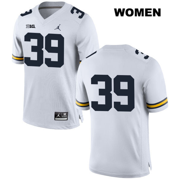 Women's NCAA Michigan Wolverines Evan Latham #39 No Name White Jordan Brand Authentic Stitched Football College Jersey BX25T06QR